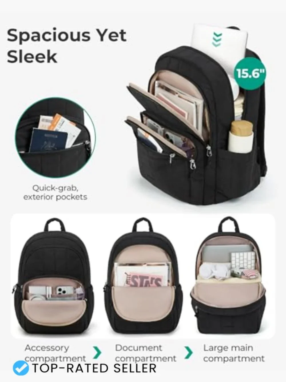 Laptop Backpack Quilted Casual Daypack Travel Bookbag for 15.6 Inch